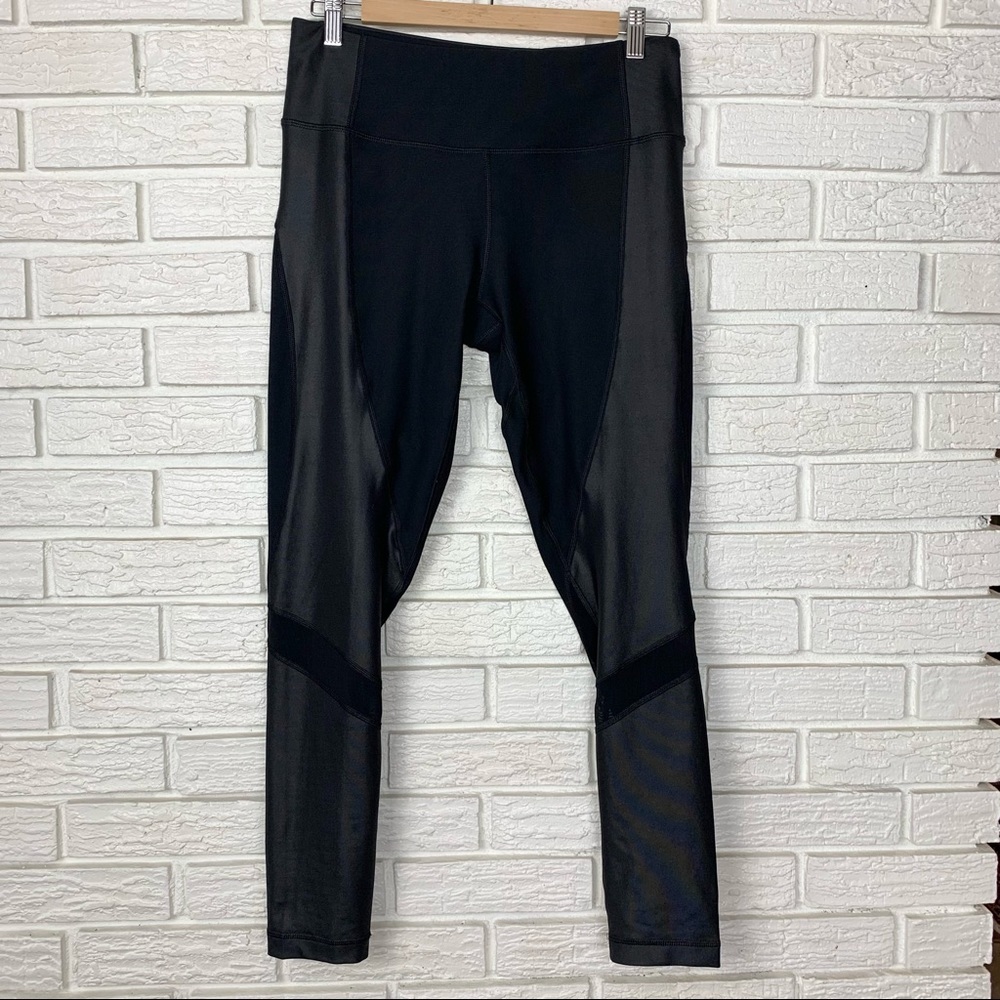90 Degree by Reflex High Waisted Leggings with Mesh Fabric Black Size Medium